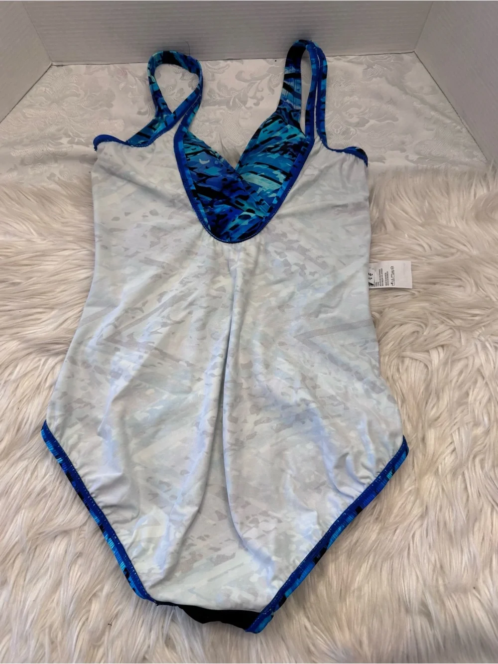 Miradonna By Miraclesuit V Neck One Piece Swimsuit Slimming Size 10 Blue Modest